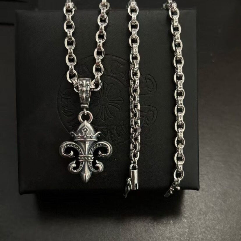 Chrome Hearts big anchor crown letter necklace