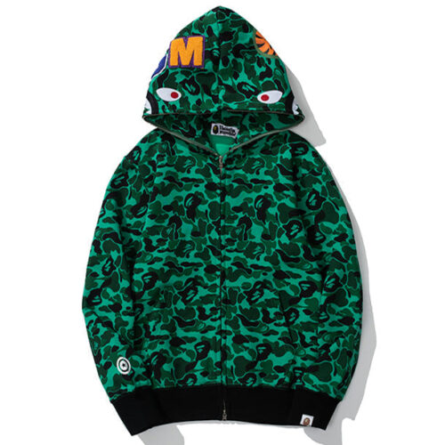 0dd63b41 BAPE Green Camo Shark Zipper Hoodie