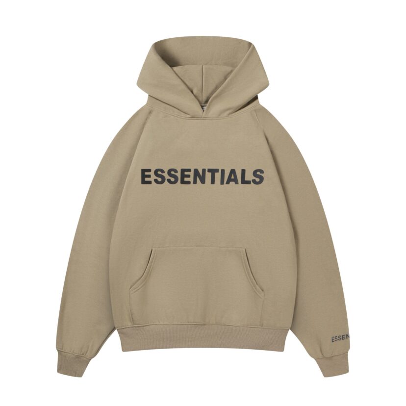 Essentials Hoodie - Tan Oversized Long-Sleeve Pullover Unisex