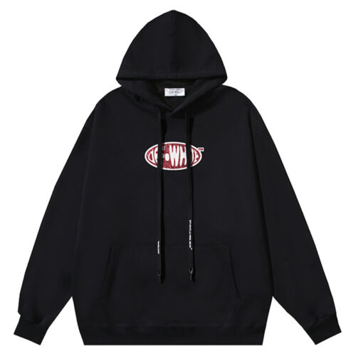13370807997789114 Off White Black Hoodie With Srystal Print