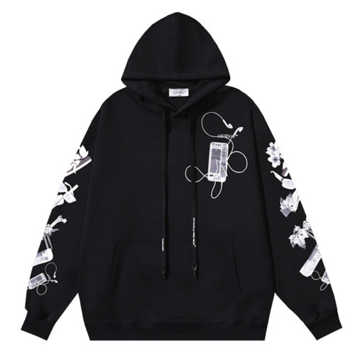 Off White Hoodie With Scan Arr Over Print