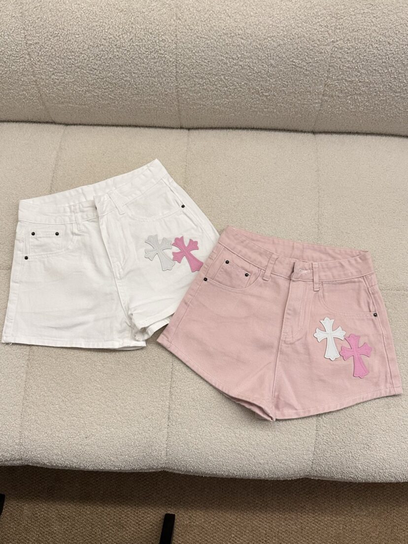 Chrome Hearts Colorful cross leather label denim shorts for women