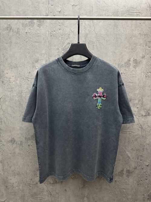 Chrome Hearts Distressed Cross Patch Embroidered T-Shirt