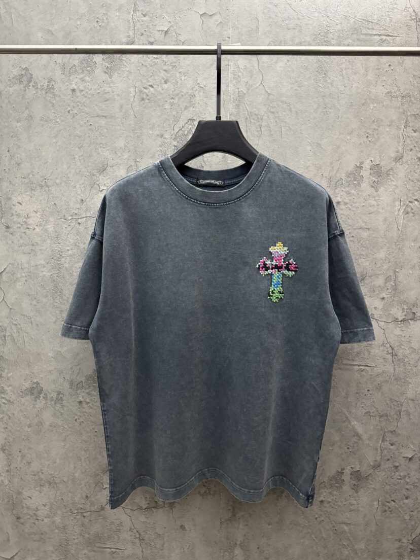 Chrome Hearts Distressed Cross Patch Embroidered T-Shirt