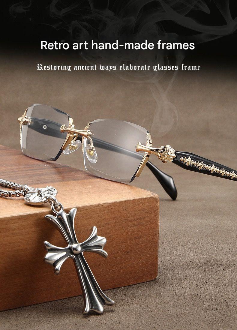 Chrome Hearts retro silver square frameless glasses