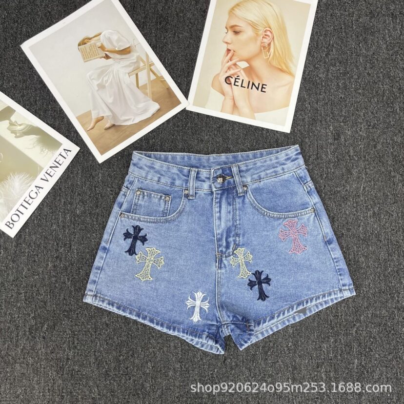 Chrome Hearts High Cross skinned fashionable wide leg denim shorts for women