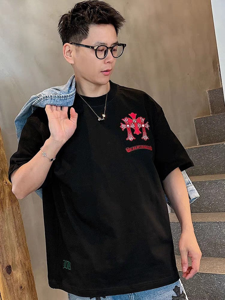 Chrome Hearts Style Cross Embroidered T-Shirt