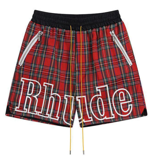 20231207_174312_007 RHUDE Logo-Embroidered Checked Cotton-Flannel Drawstring Shorts
