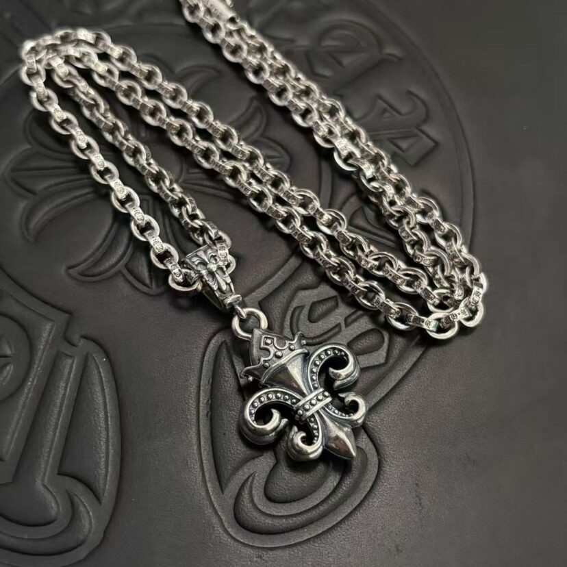 Chrome Hearts big anchor crown letter necklace