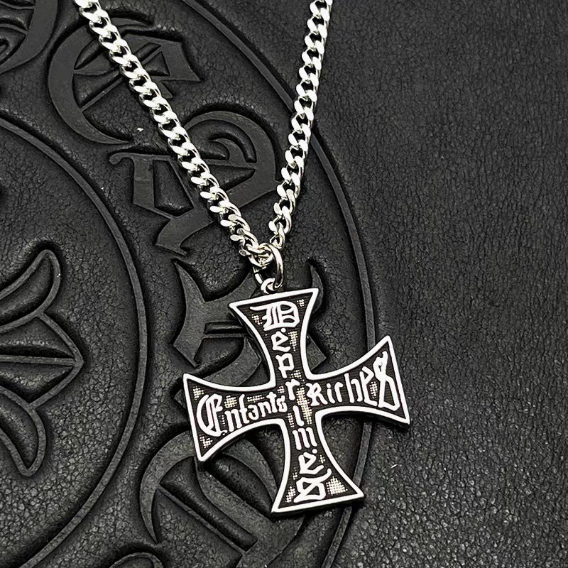 Distressed Cross Necklace in Vintage ERD Style