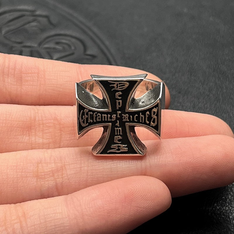 ERD Men's Distressed-Finish Cross Ring