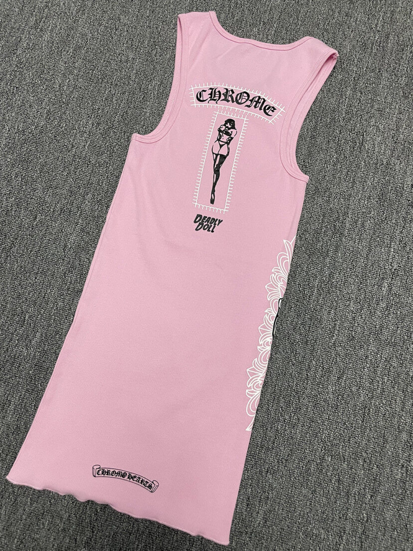 Chrome Hearts Pink Deadly Doll Rib Tank Top T-shirt