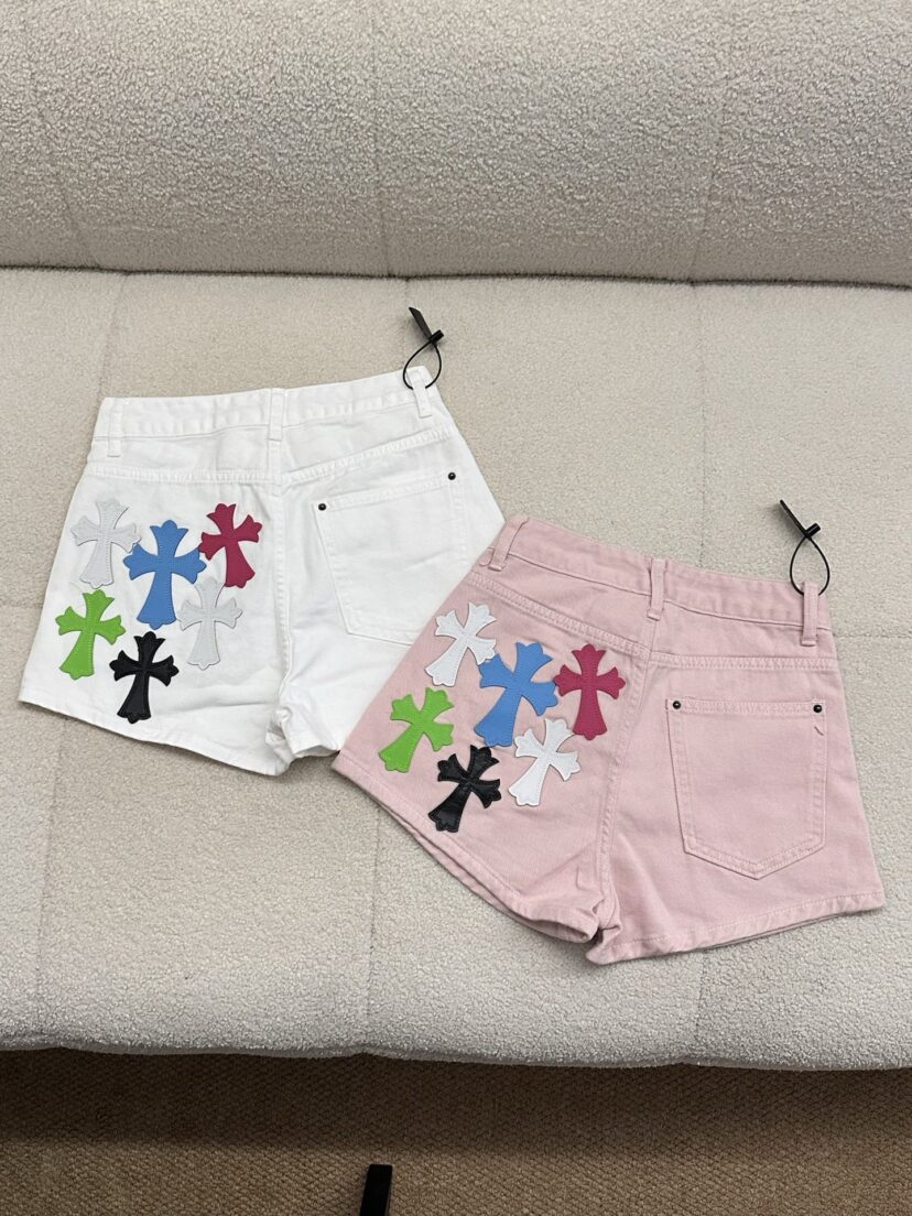 Chrome Hearts Colorful cross leather label denim shorts for women