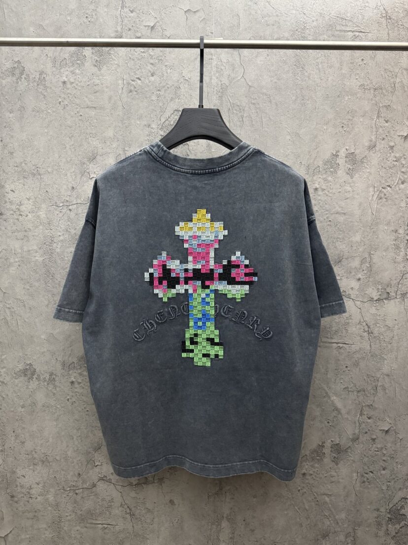 Chrome Hearts Distressed Cross Patch Embroidered T-Shirt