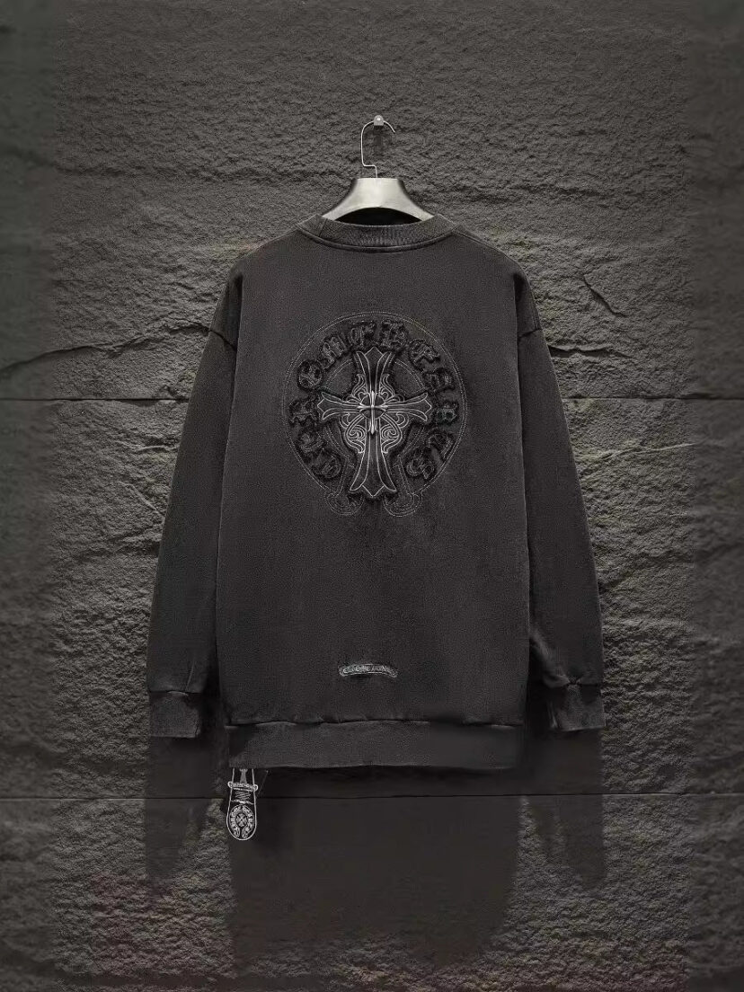 Chrome Hearts Style Washed Distressed Hoodie