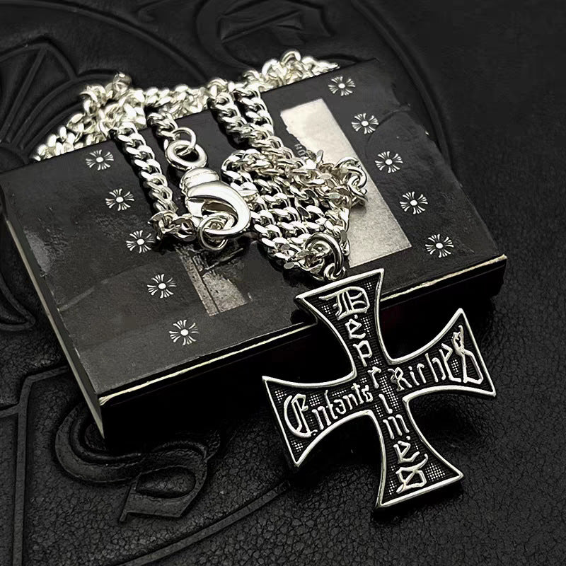 Distressed Cross Necklace in Vintage ERD Style