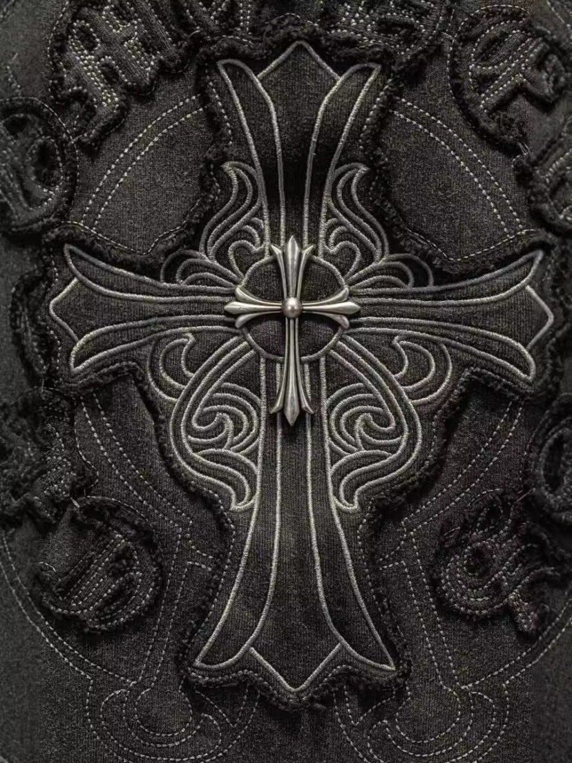 Chrome Hearts Style Washed Distressed Hoodie