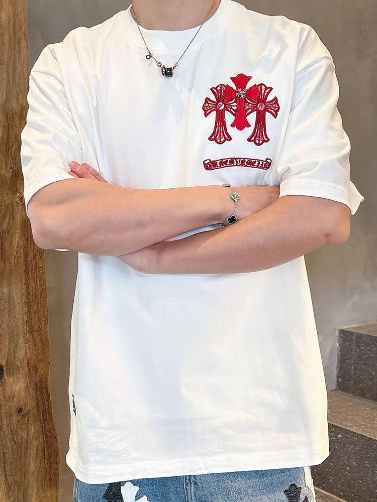 Chrome Hearts Style Cross Embroidered T-Shirt