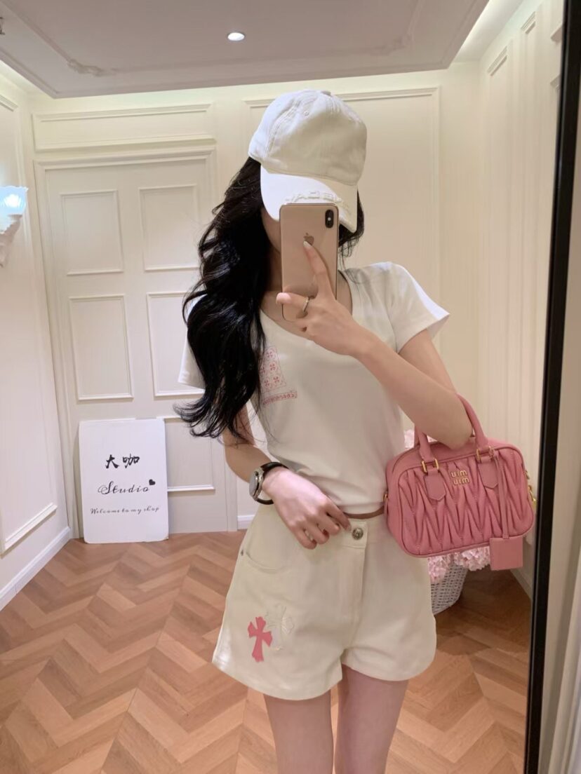 Chrome Hearts Colorful cross leather label denim shorts for women
