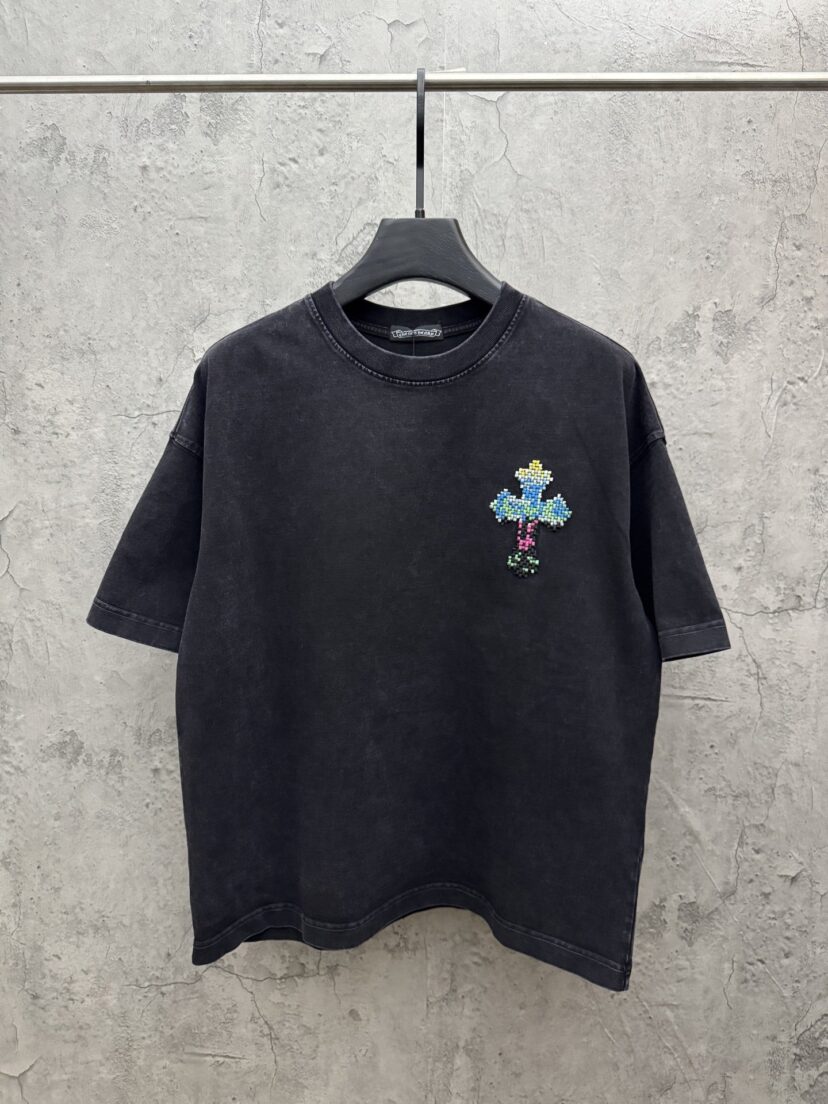 Chrome Hearts Distressed Cross Patch Embroidered T-Shirt