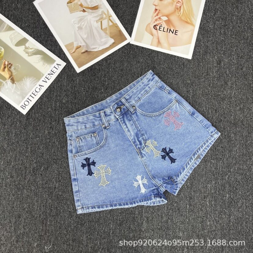 Chrome Hearts High Cross skinned fashionable wide leg denim shorts for women