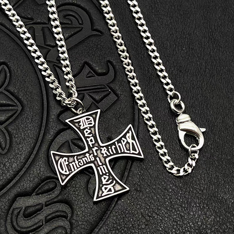 Distressed Cross Necklace in Vintage ERD Style