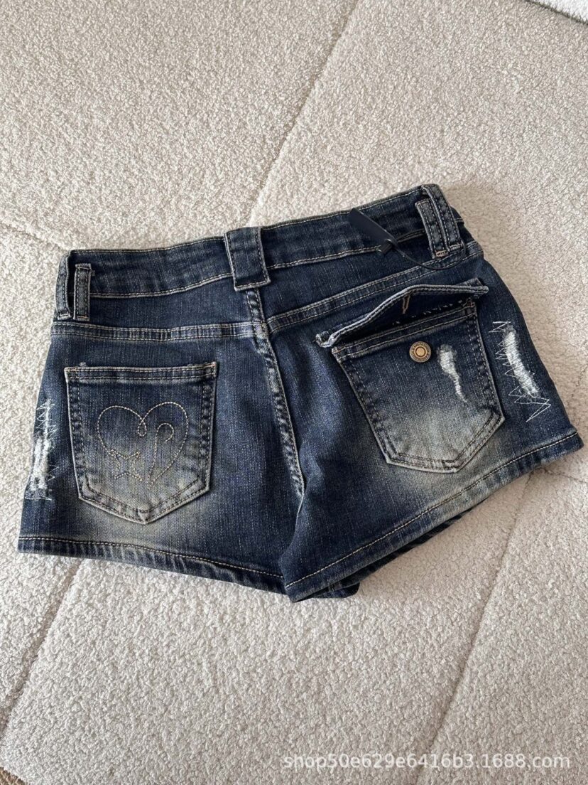 Chrome Hearts High waisted spicy girl style cross embroidered ripped denim shorts for women
