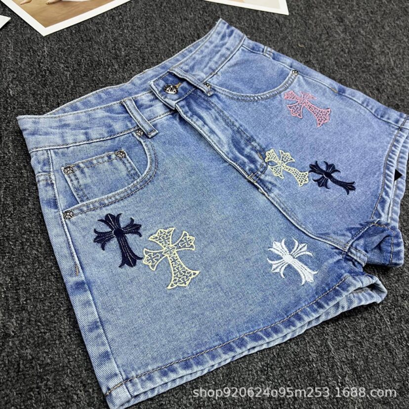 Chrome Hearts High Cross skinned fashionable wide leg denim shorts for women