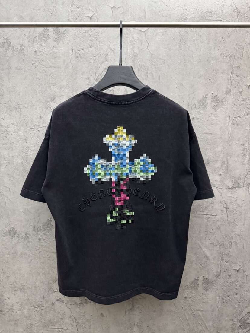 Chrome Hearts Distressed Cross Patch Embroidered T-Shirt