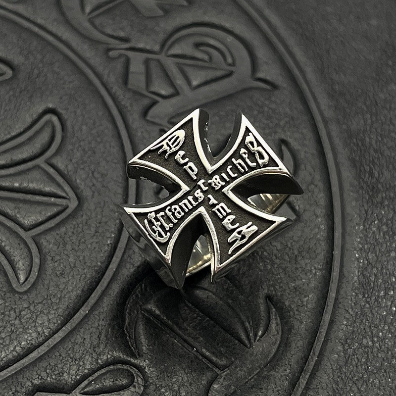 ERD Men's Distressed-Finish Cross Ring