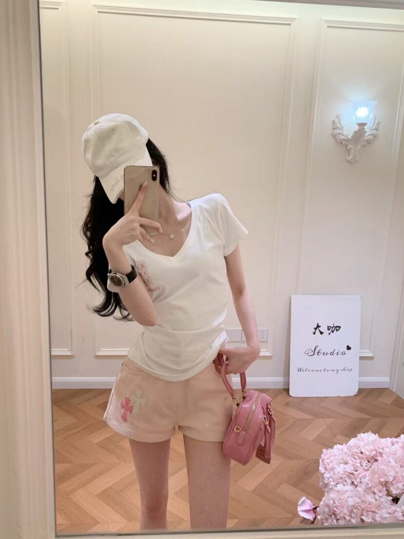 Chrome Hearts Colorful cross leather label denim shorts for women