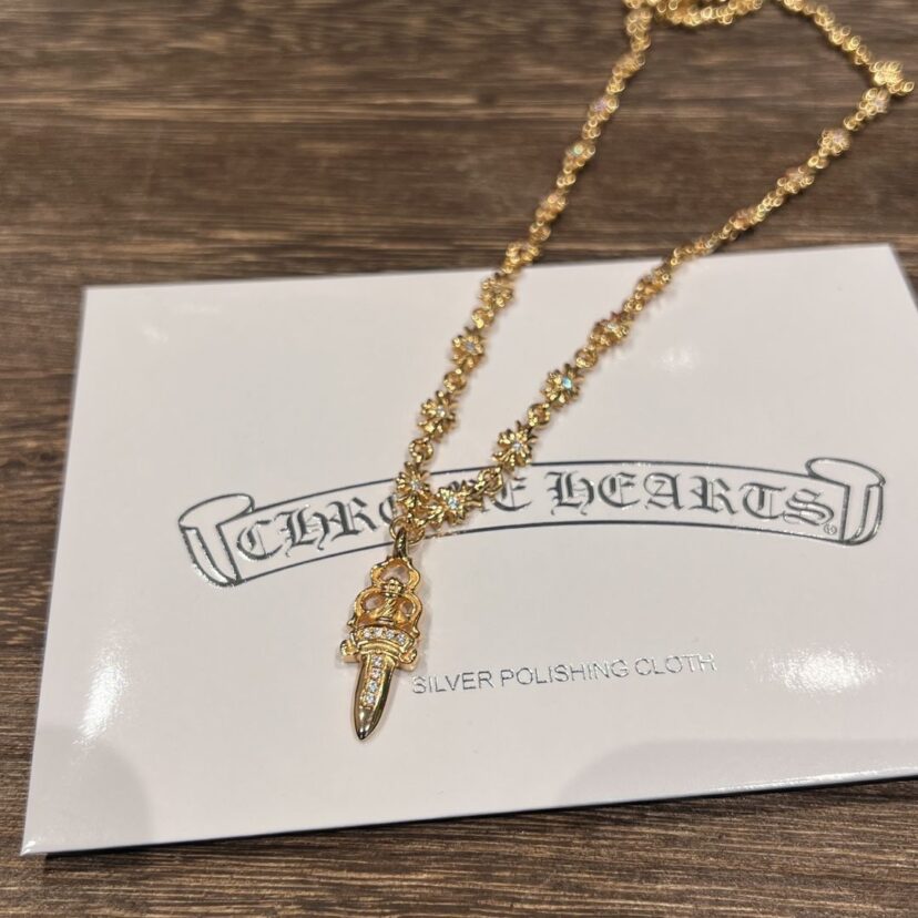Chrome Hearts gold diamond sword pendant necklace