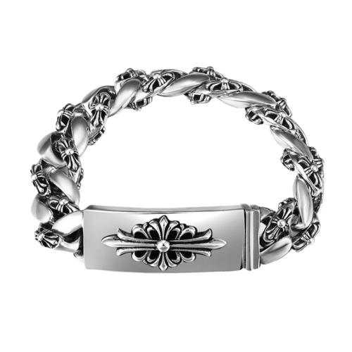 Chrome Hearts Floral Cross ID Bracelet CH Keeper Bracelet