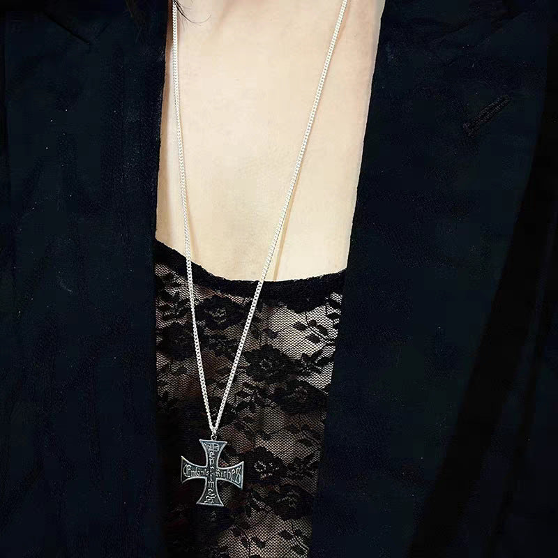 Distressed Cross Necklace in Vintage ERD Style