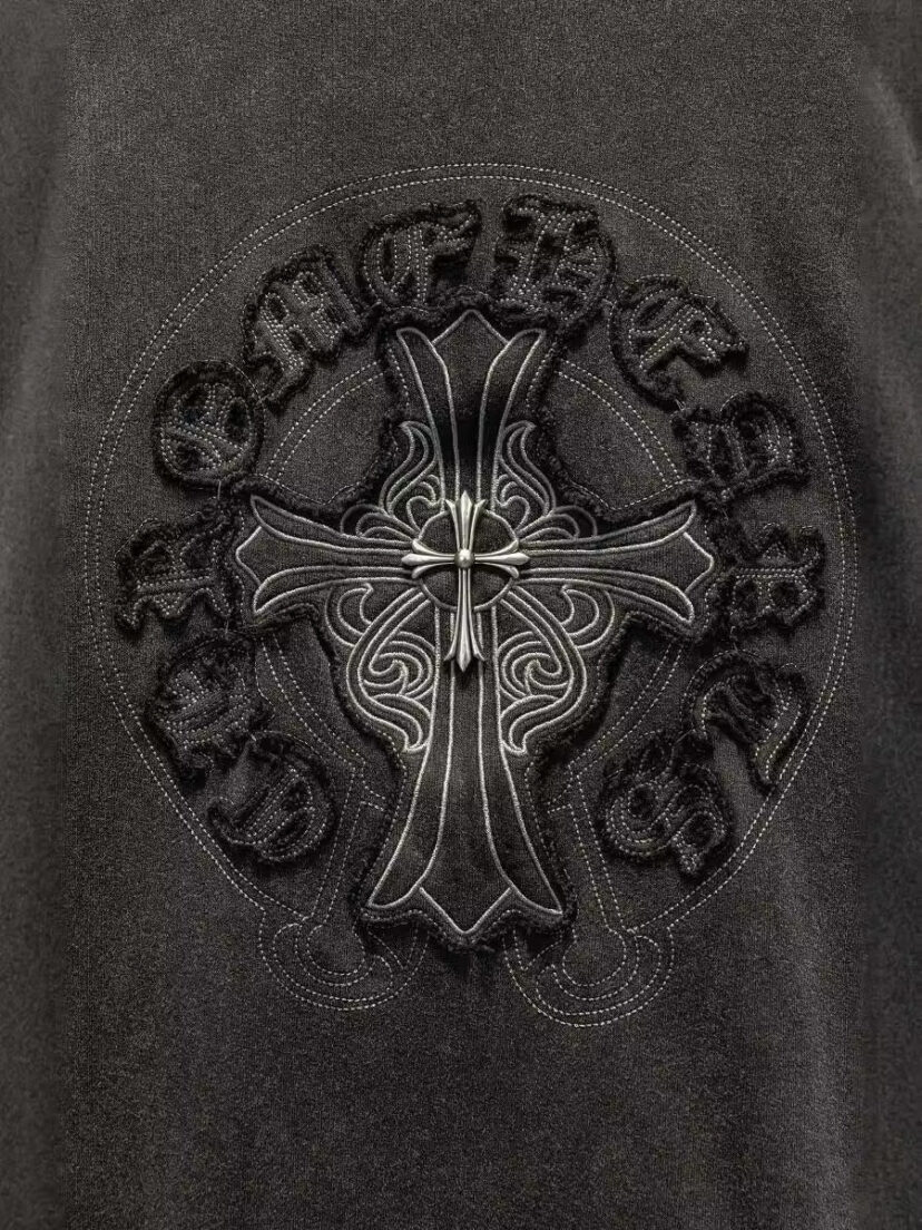 Chrome Hearts Style Washed Distressed Hoodie