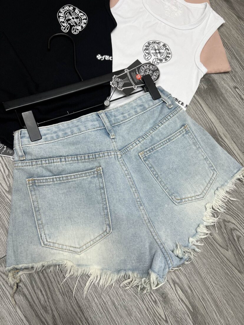 Chrome Hearts Three color leather label fringed denim shorts for women