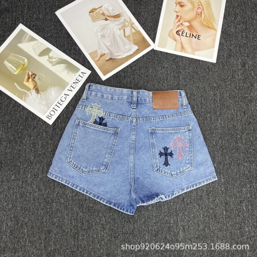Chrome Hearts High Cross skinned fashionable wide leg denim shorts for women