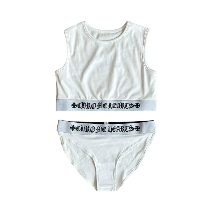 Chrome Hearts Yoga Sportswear Cross-Patterned Sanskrit Ribbon Slim Waist Vest and Shorts Set