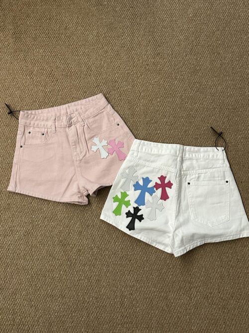 Chrome Hearts Colorful cross leather label denim shorts for women