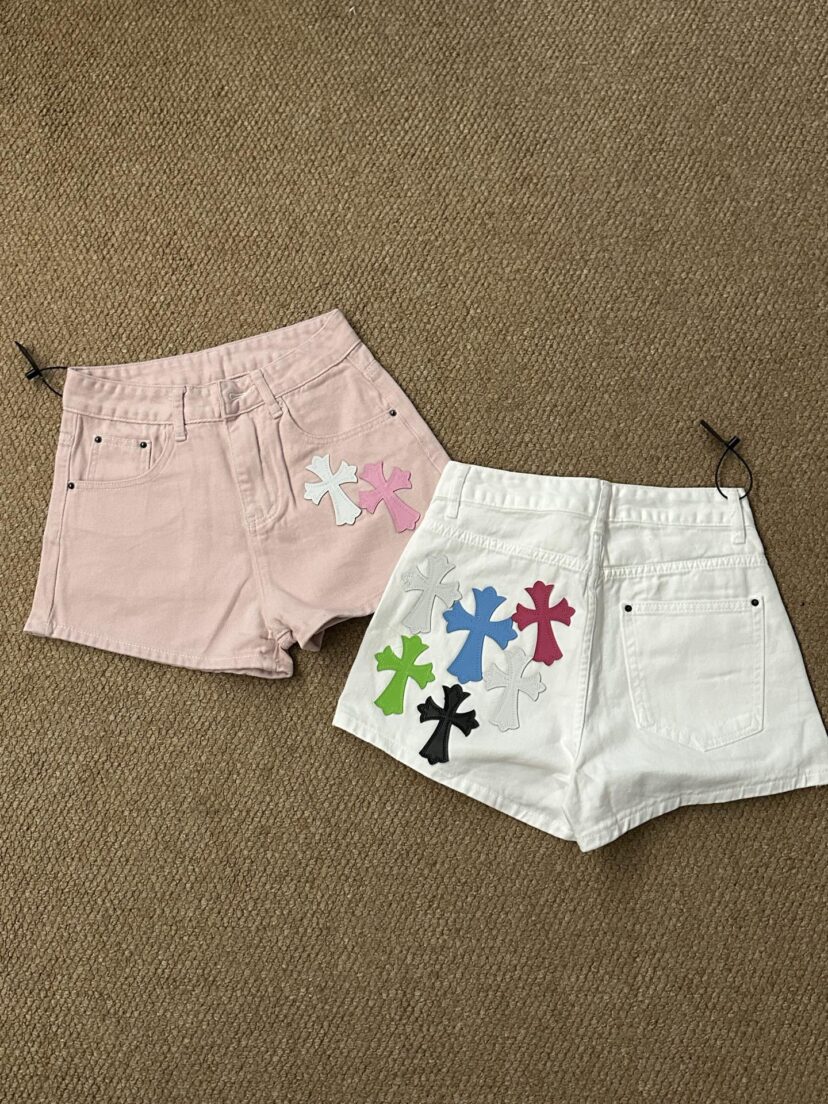Chrome Hearts Colorful cross leather label denim shorts for women