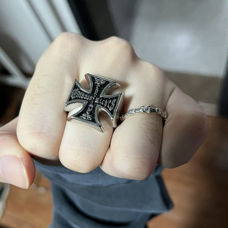 ERD Men's Distressed-Finish Cross Ring