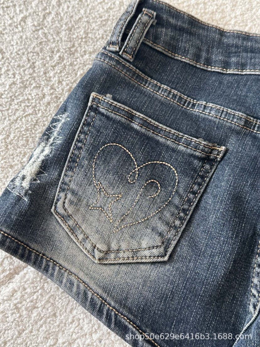 Chrome Hearts High waisted spicy girl style cross embroidered ripped denim shorts for women