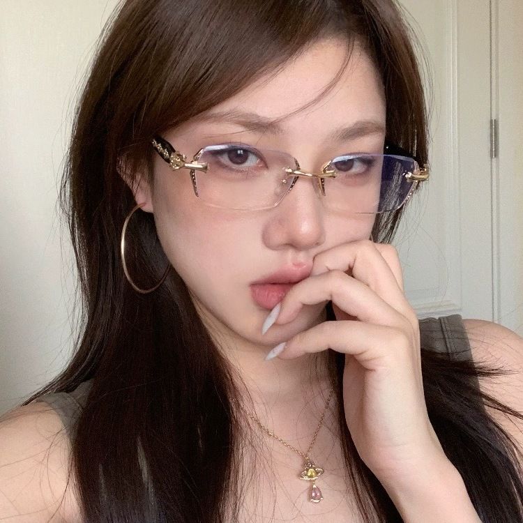 Chrome Hearts retro silver square frameless glasses