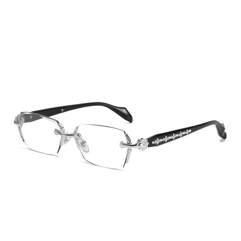 Chrome Hearts retro silver square frameless glasses