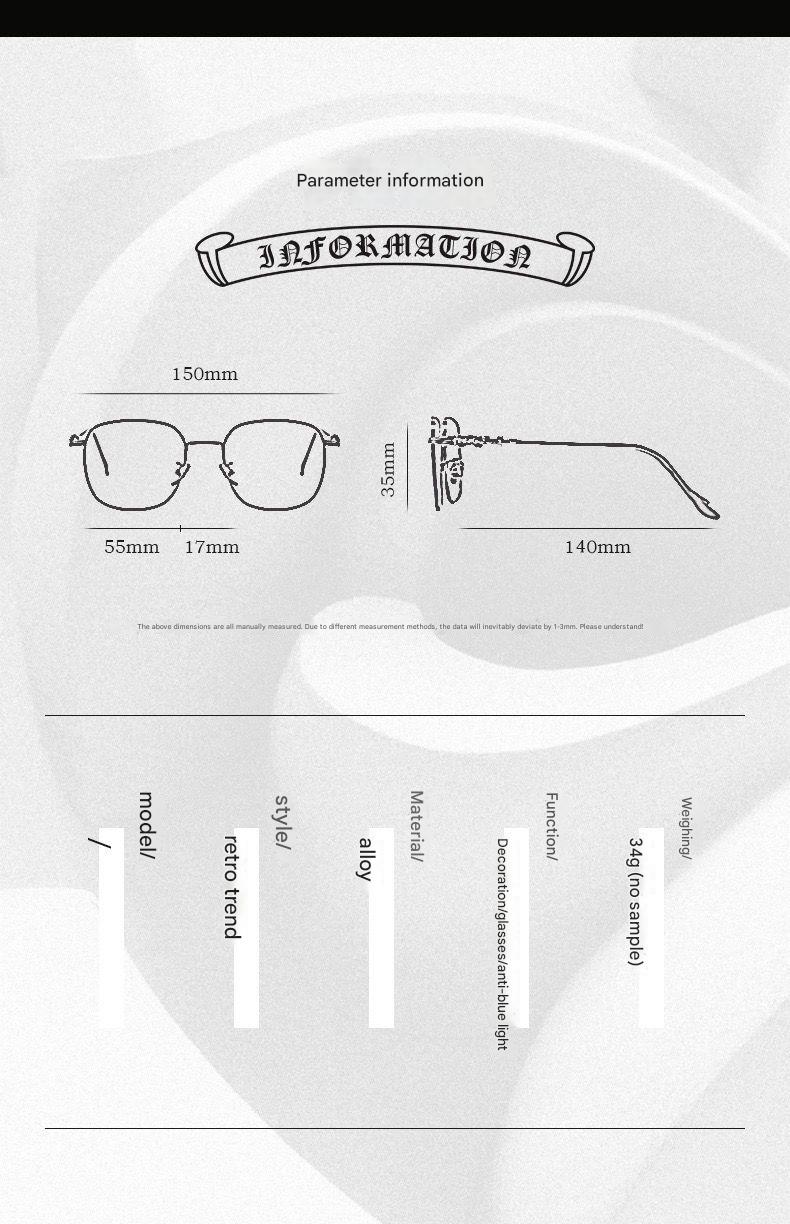 Chrome Hearts retro silver square frameless glasses