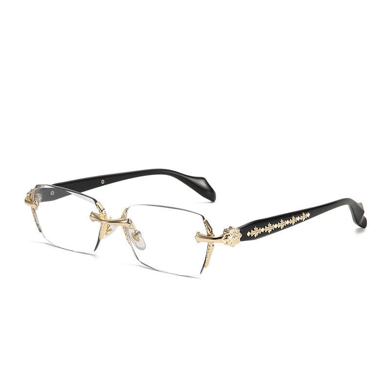 Chrome Hearts retro silver square frameless glasses