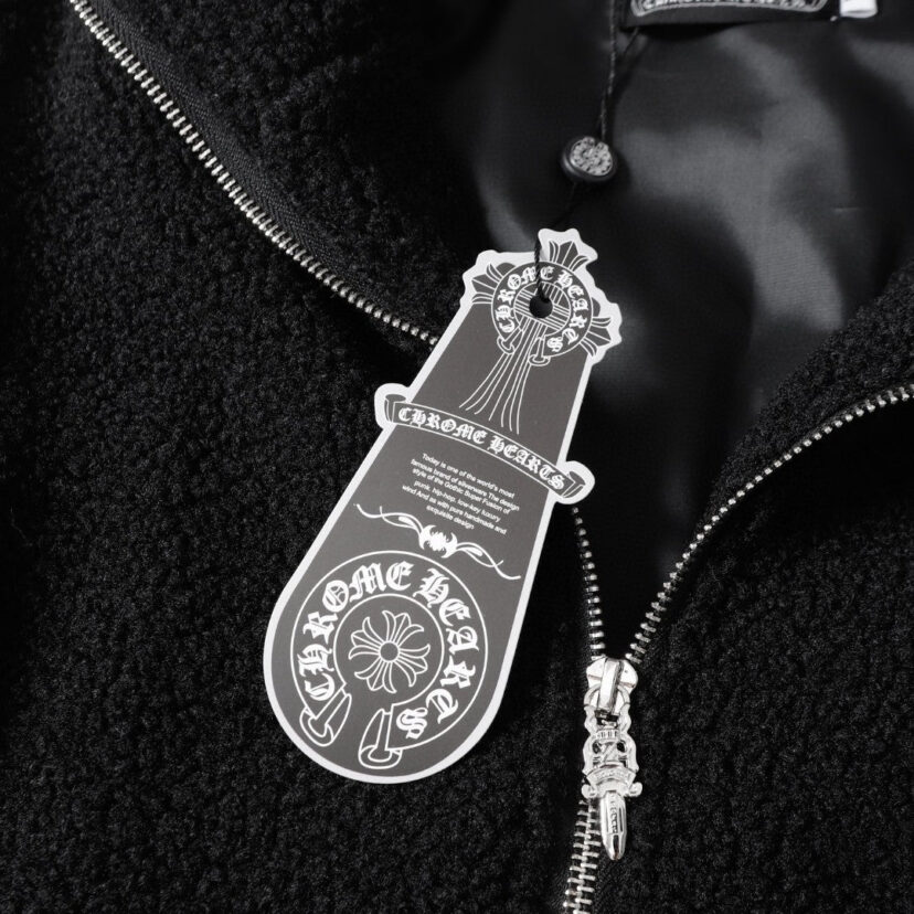 Chrome Hearts Horseshoe Embroidered Sherpa Jacket - Black Cream Gothic Coat 825