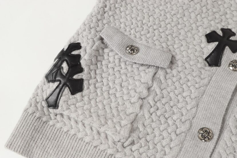 Chrome Hearts Gothic Cross Knit Cardigan - Black Grey Streetwear Jacket 904