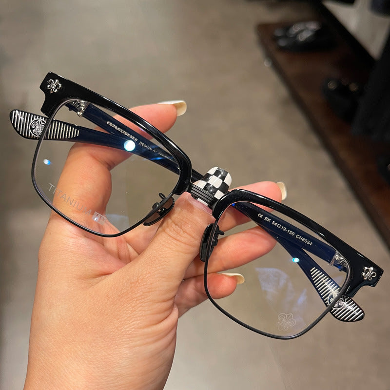 chrome hearts pure titanium half-frame square large face glasses