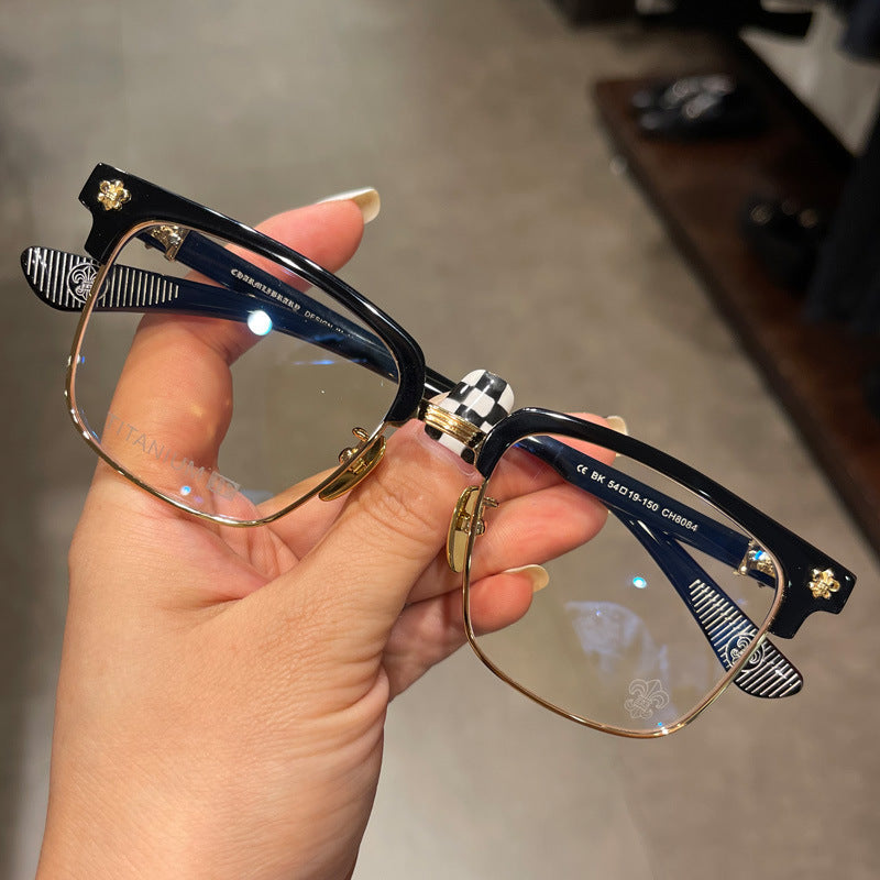 chrome hearts pure titanium half-frame square large face glasses